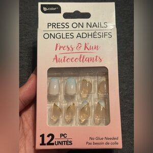Press-On Nails Ombré Blue & White with Gold French Accent, 12 PC, OS